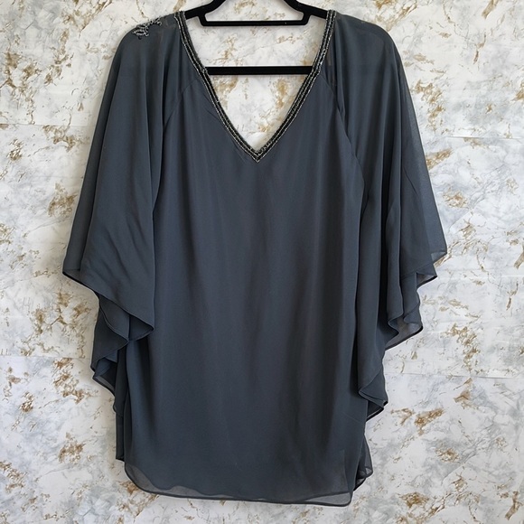 Adrianna Papell Embellished Tunic Sheer Blouse l SIZE L - Picture 2 of 11